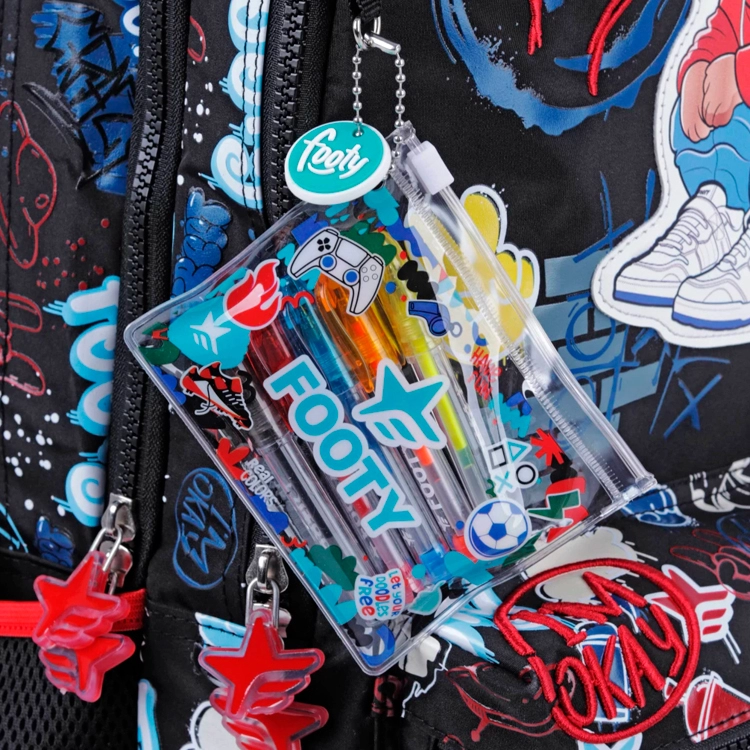 Mochila Escolar Footy 2026 Street Style Negra con Carro 18" Art.F26441